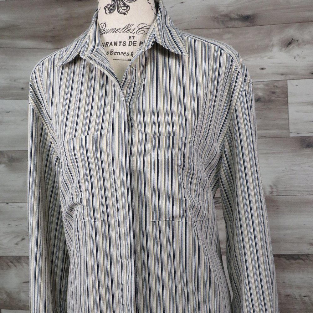 Chaus* Women's Long Sleeve Hidden Button Down Double Chest Pocket Shirt~ Size 10